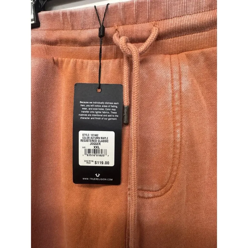True Religion Jogger Pants Mens 2XL Orange Autumn Maple Registered Logo Patch